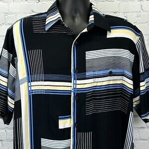 Vintage 90s Georg Roth of Germany Button Front Shirt Black Geometric L Large